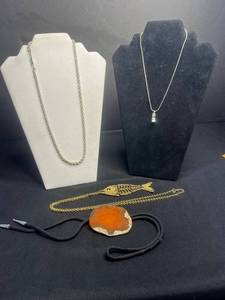 Necklace Jewelry Mixed Lot - Gold Tone Chains, Pendants & Bolo Tie
