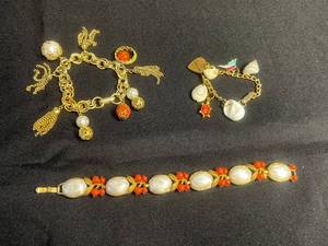 VTG Charm Bracelets - One Signed Trifari, Florida Shell & Pearl (Lot of 3)