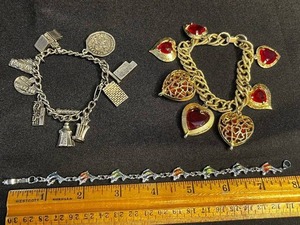 VTG Charm Bracelets - Silver Tone, Gold Tone & Red Stones