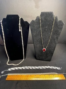 Kramer of NY Bracelet - Costume Jewelry - Necklace & Bracelet Lot of 4 - Rhinestone, Pearl & Floral Styles