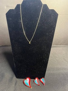 Fashion Jewelry Set - Initial M Necklace & Laurel Burch Dove Heart Pin w Matching Earrings (Lot of 3)