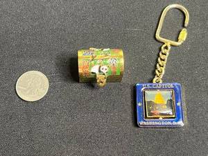 RARE Cloisonne Panda Bear Thimble & Mini Trinket Box & Keychain