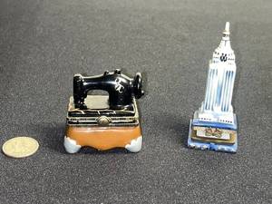 Miniature Trinket Boxes - Sewing Machine & Empire State Building (Lot of 2)