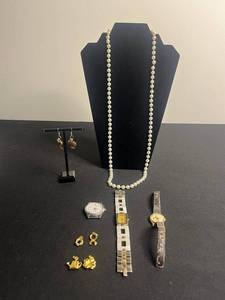 VTG Jewelry & Watches Mixed Lot - Pearl Like Necklace, 3 Watches &  - watches untested