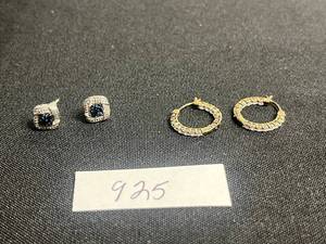 Sterling Silver Earrings - 925 Sapphire Like Studs & Hoops Pair