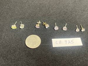 925 Cubic Zirconia Stud Earrings - 4 Pairs CZ 925 Sterling Silver