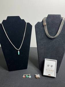 925 Earrings & VTG Jewelry Lot - Joan Rivers Bee Brooch, Coro Necklace & Bracelet