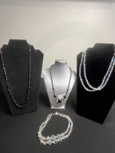 VTG Beaded Necklace Lot - Black, Clear & Purple Glass (Lot of 4)