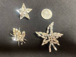 VTG Rhinestone Brooches - Mixed Lot of 3