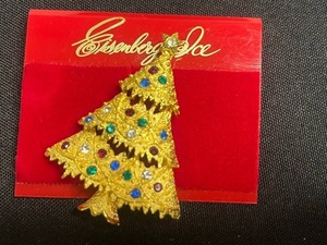 VTG Christmas Tree Brooch & Capri Rhinestone Pin