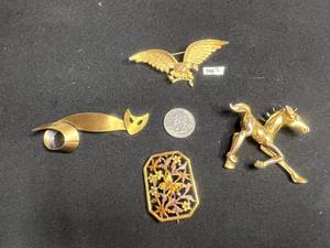 Brooch Pin Lot of 4 - Van S. Authentics Eagle, Horse, Floral & Scroll