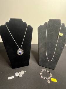 Sterling Silver Jewelry Mixed Lot - Necklace, Bracelet & Brooch
