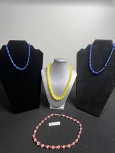 VTG Beaded Necklace Set - One Red, Yellow & Blue With 925 Clasp (Lot of 4)
