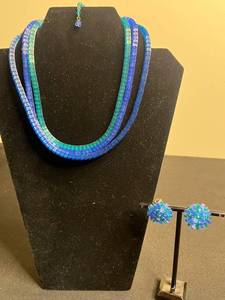 VTG Austria Beaded Necklace & Clip-On Earrings Set
