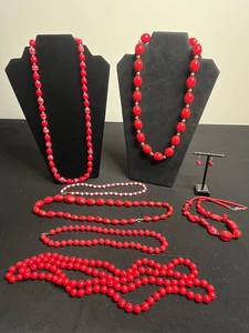 VTG Red Bead Necklace & Earring Jewelry Mixed Lot