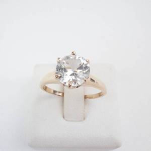 14K White Sapphire Ring - Round Brilliant, Six-Prong Solitaire, Size 6.75