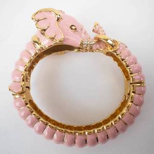 Kenneth Jay Lone Pink Elephant Motif Enamel Bangle Bracelet with Rhinestone Accents - Gold-Tone