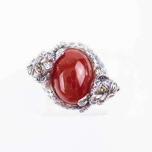 John Hardy Leopard Jade Ring 925 Sterling Silver with 14K Gold Accents - Cabochon Stone. Size 8