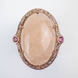 Two-Tone Sterling Silver Topaz Cabochon Ring with Filigree Gallery and Accent Gems - Size 8