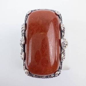 Sterling Silver Carnelian Ring With Fish Filigree - Size 8