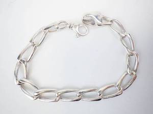 Sterling Silver Mens Bracelet - Chunky Elongated Link Chain, 9-Inch.