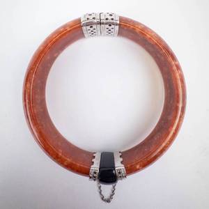 Jade & Onyx Face Hinged Sterling Silver Bangle - 57mm Inner Diameter