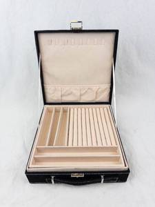 Velvet Jewelry Box - Ring Roll Tray, Lid Pocket & Front Clasp