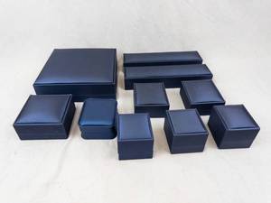 Assorted Velvet-Lined Jewelry Boxes Set - Navy Blue Display Boxes, Varied Sizes. Used -Like New Condition