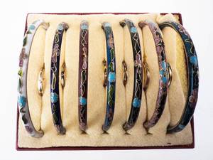Genuine Cloisonne Bracelet & Ring Set (14-Piece) Box Included