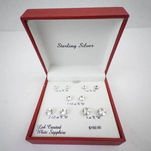 Sterling Silver Lab Created White Sapphire Stud Earrings Set - Assorted Carat Weights