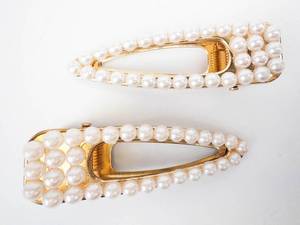 Korea M-6 Pearl-Trim Gold-Tone Hair Barrettes (Lot of 2)