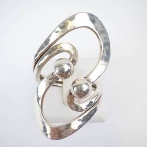Sterling Silver Ring Mexico Hallmark - Open Swirl With Dual Ball Accents