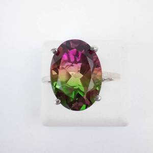 STS Sterling Silver Ring with Watermelon Tourmaline - Oval Gemstone, Size Nine