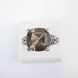 Smokey Topaz Sterling Silver Ring - Size 9, - Cushion-Cut Center Stone