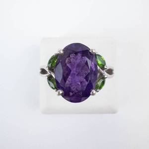 Sterling Silver Amethyst Ring with Peridot Accents