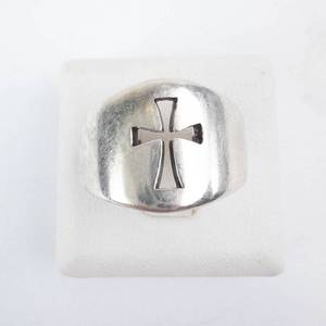 Sterling Silver Cross Signet Ring Hallmarked - Cross Cut-Out Square Face -Size 5