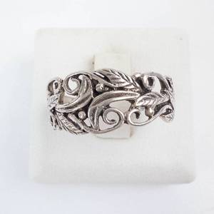 Sterling Silver Swirl & Leaf Ring - Size 6.75
