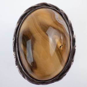 Fancy Agate Stone Ring - Sterling Silver Bezel, Rope-Wrapped, Size 8.25