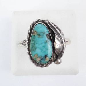 Turquoise Cabochon Ring in Sterling Silver - Size 7.75, Rope Border