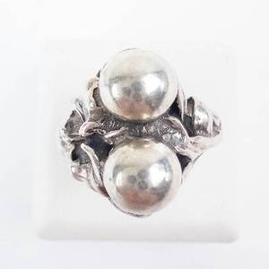 Vintage Art Nouveau Two-Orb Floral Ring - Sterling Silver, Size 6.5