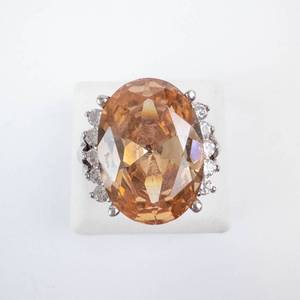 Topaz & CZ Silver Ring - Oval Center Stone with Halo, Size 6 34