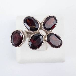 Sterling Silver 5 Stone Garnet Open Shank Ring - Size 6.5-7.5
