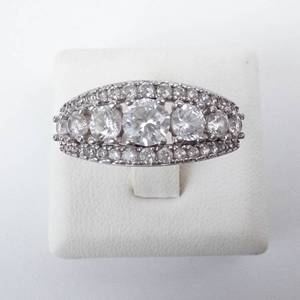 3 Row CZ Sterling Silver Ring Size 7 - 925 IBB Hallmarked