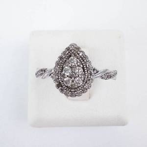 REEDS Sterling Silver Halo Ring - 14 CTW Pear Diamond Promise Ring, Size 7