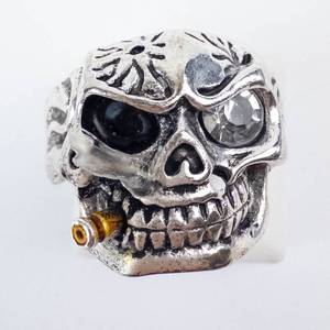Skull Ring with Gem Eyes - Base Metal, Bullet Accent