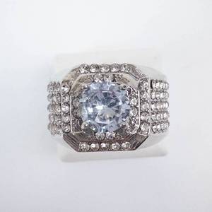 CZ & Rhinestone Silver Tone Cocktail Ring - Size 13