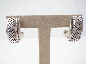 Vintage Sterling Silver Textured Woven Pattern Pierced Earrings (Lot of 2)