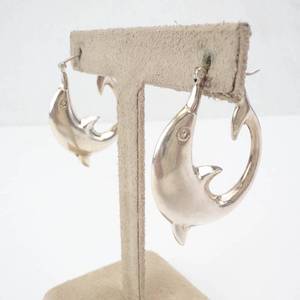 Sterling Silver Dolphin Dangle Earrings - 925 Stamp, Hinged Bar Pair