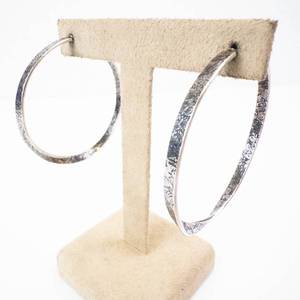 Sterling Silver Hoops (925) - Hammered Large Hoop Earrings