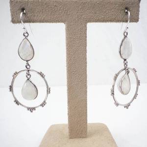 Sterling Silver Quartz Drop Earrings - Teardrop Top and Circular Bead Hoop